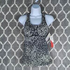 Bikram Yoga Tank Women Size Small Black White Animal Print Built In Bra